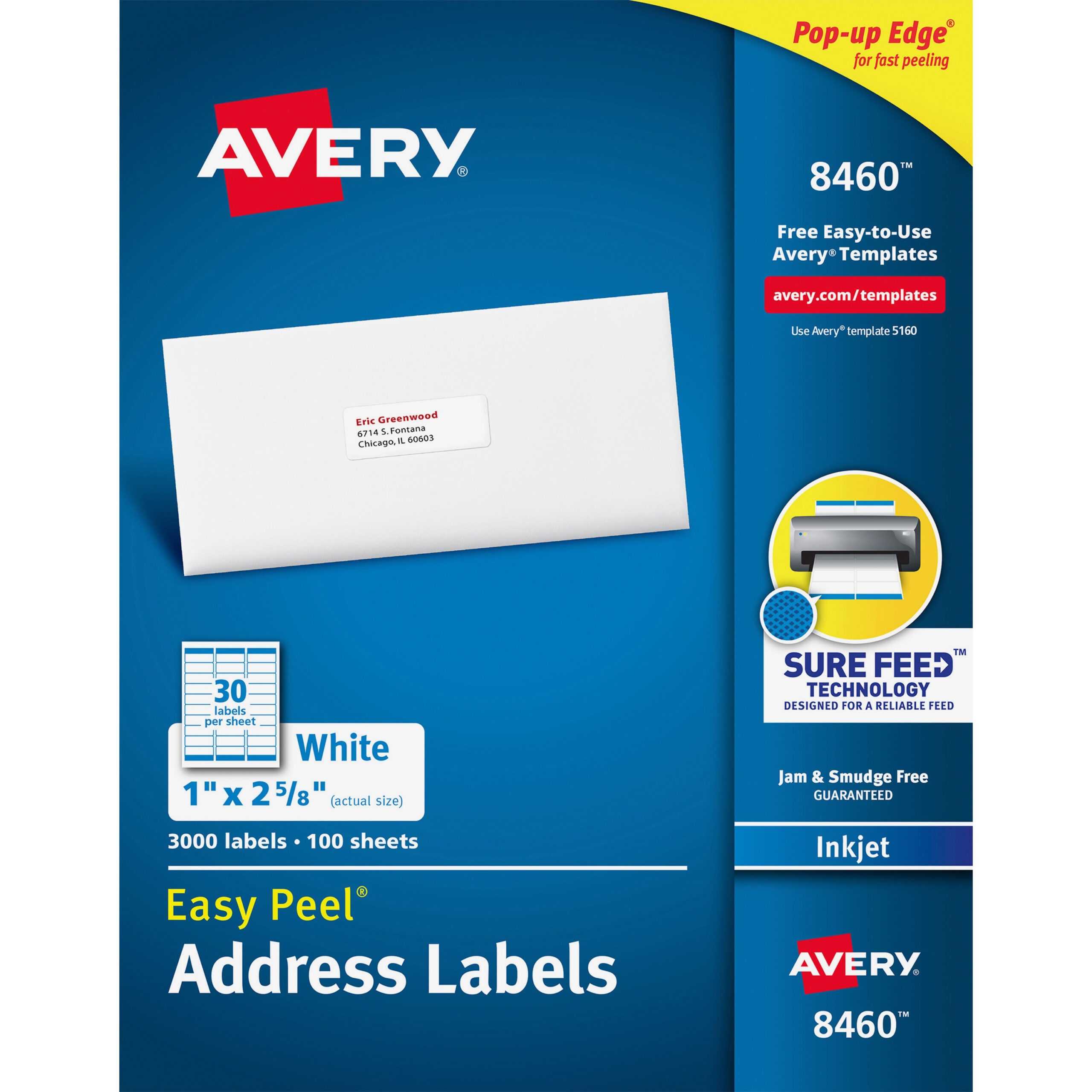 Avery® Easy Peel(R) Address Labels, Sure Feed(Tm) Technology, Permanent  Adhesive, 1" X 2 5/8", 3,000 Labels (8460) – Permanent Adhesive – 1" Width  X 2 Intended For Labels 8 Per Sheet Template Word