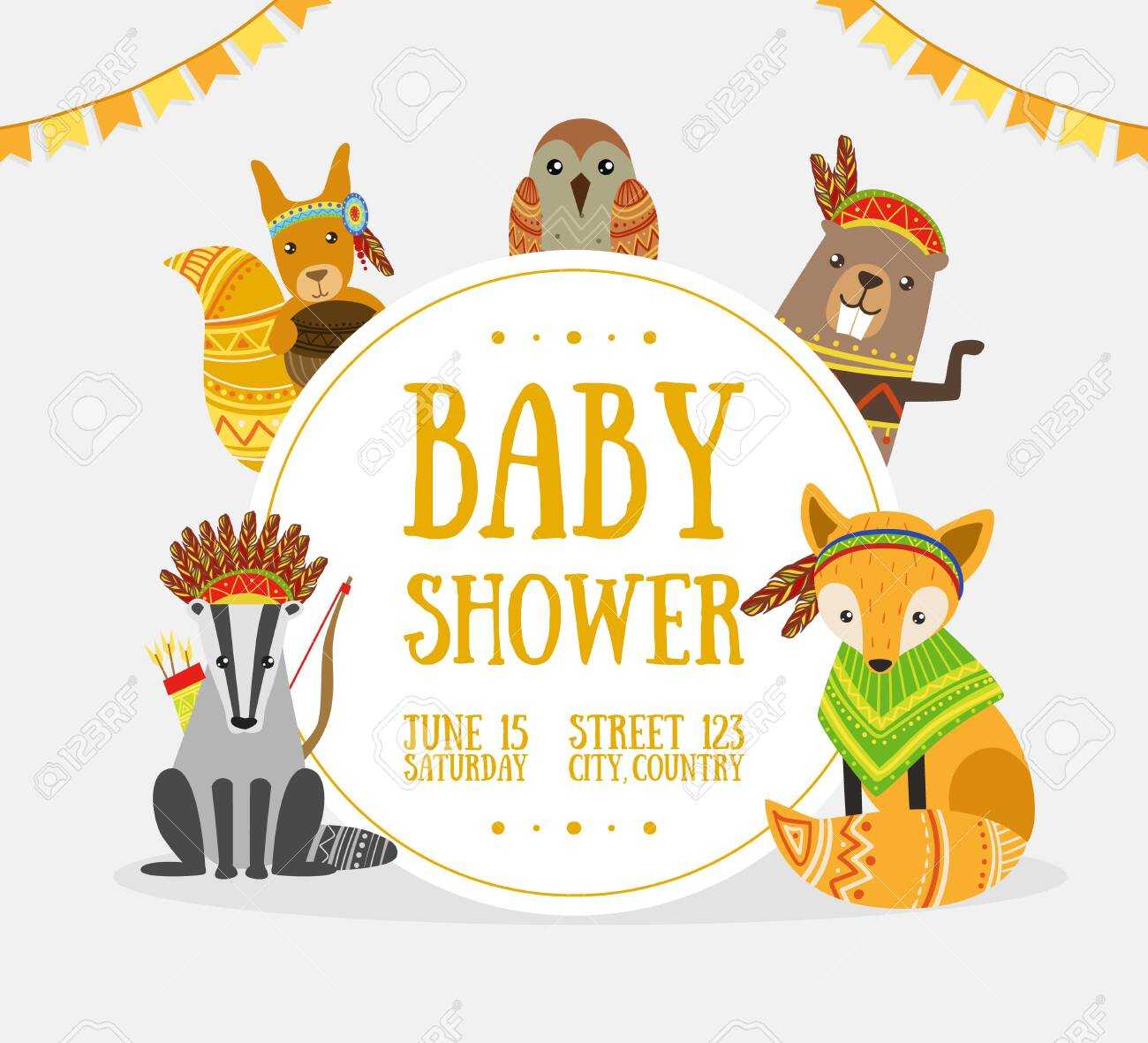 Baby Shower Banner Template With Place For Text And Cute Wild.. Throughout Baby Shower Banner Template