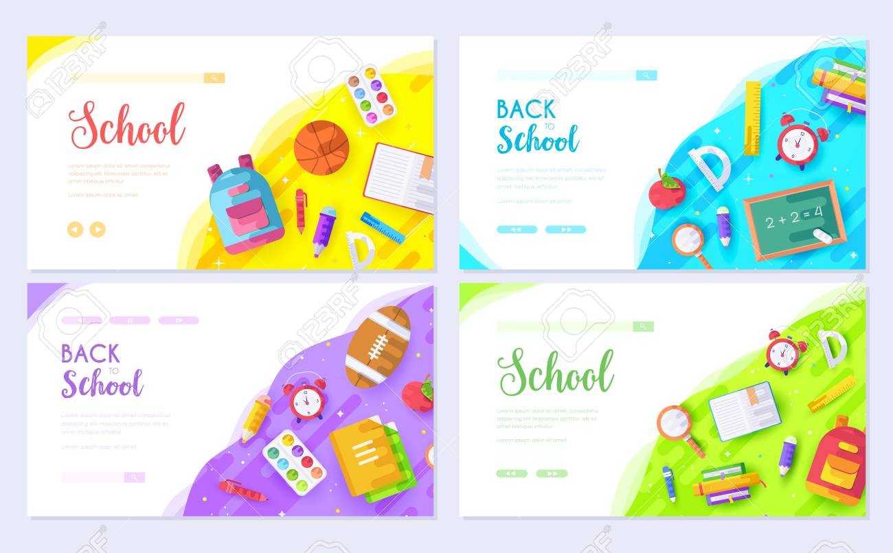 Back To School Brochure Card Set. Student Template Of Flyear, Web Banner,  Ui Header, Enter Site. College Education Layout Invintation Modern Within College Banner Template