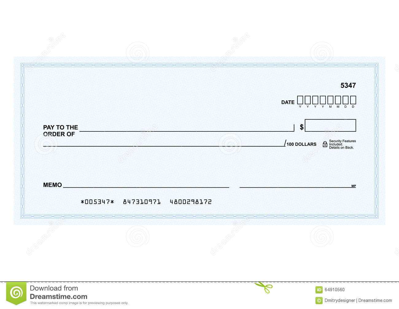 Bank Check Stock Vector. Illustration Of Cheque, Blank With Regard To Large Blank Cheque Template