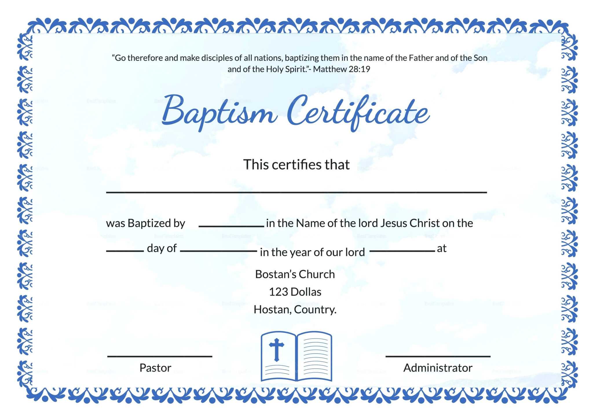 Baptism Certificate Template Word Professional Plan Templates