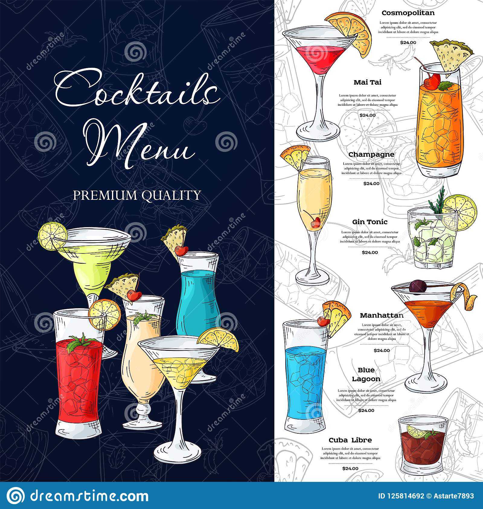 Bar Menu Design. Template For Cocktail Drinks. Brochure With In Cocktail Menu Template Word Free