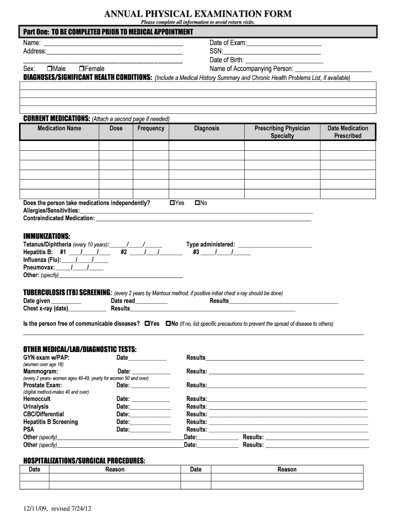Basic Physical Exam Form Pdf – Fill Online, Printable With Regard To History And Physical Template Word