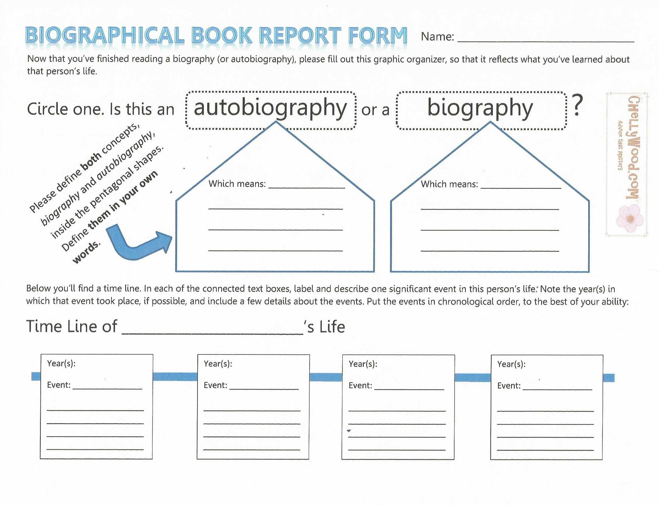 Biographical Book Report Form For Teaching Nonfiction Using With Regard To Biography Book Report Template