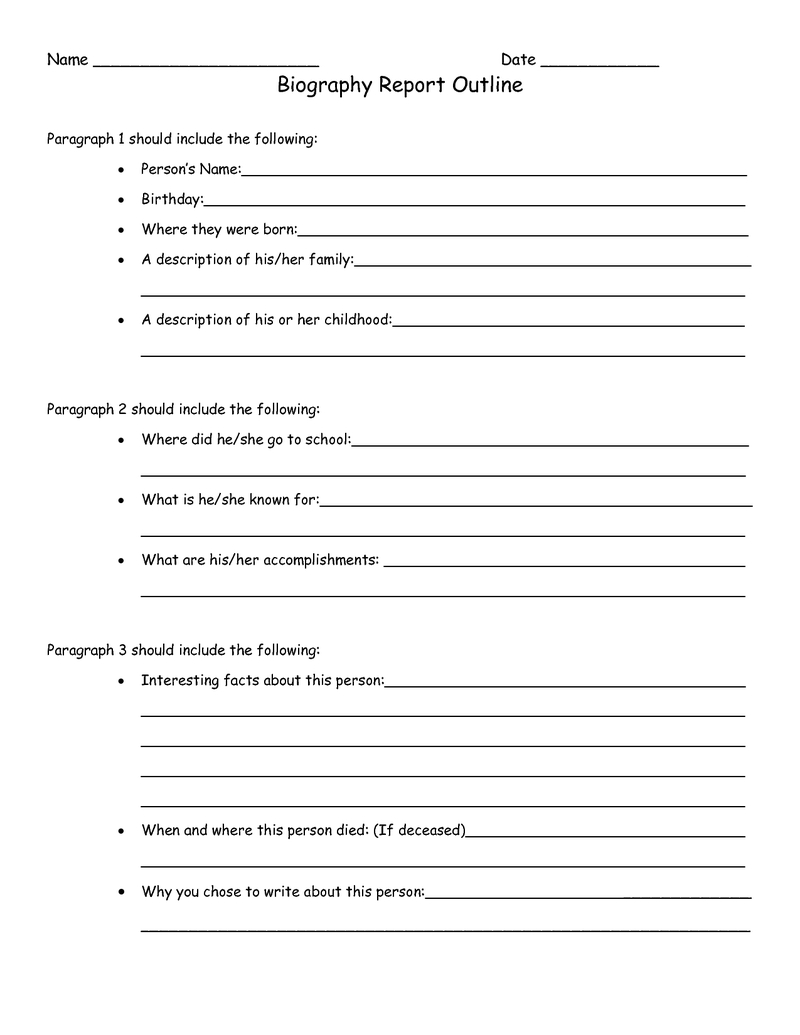 Biography Report Outline Worksheet Pdf Book Essay E In Biography Book Report Template