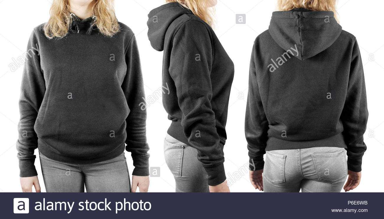 Blank Black Sweatshirt Mock Up Set Isolated, Front, Back And With Blank Black Hoodie Template