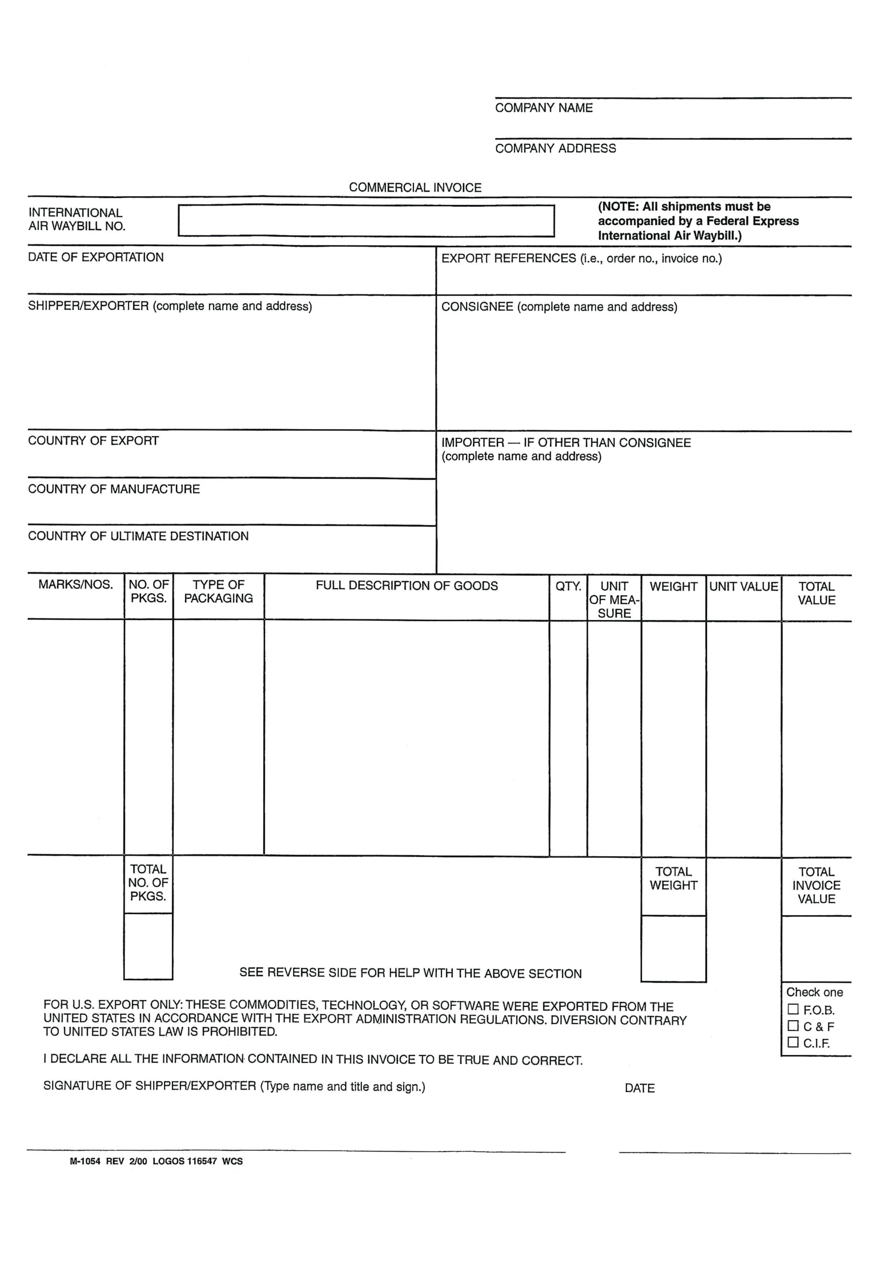 Blank Commercial Invoice Word | Templates At Pertaining To Commercial Invoice Template Word Doc