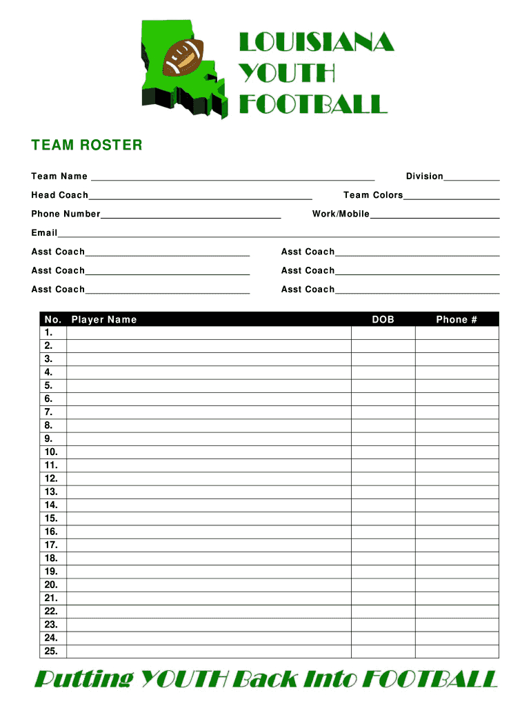 Blank Football Rosters – Fill Online, Printable, Fillable Intended For Blank Football Depth Chart Template