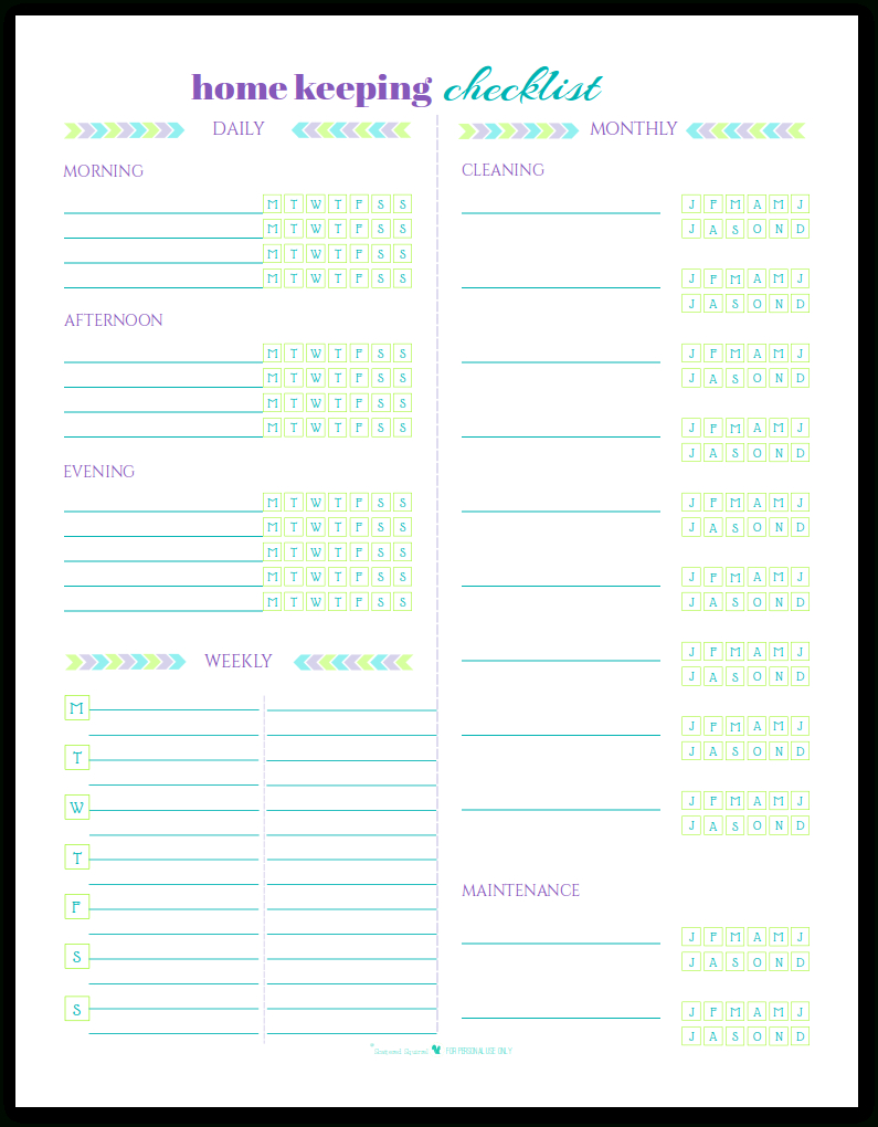 Blank Home Keeping Checklist Printables Throughout Blank Cleaning Schedule Template