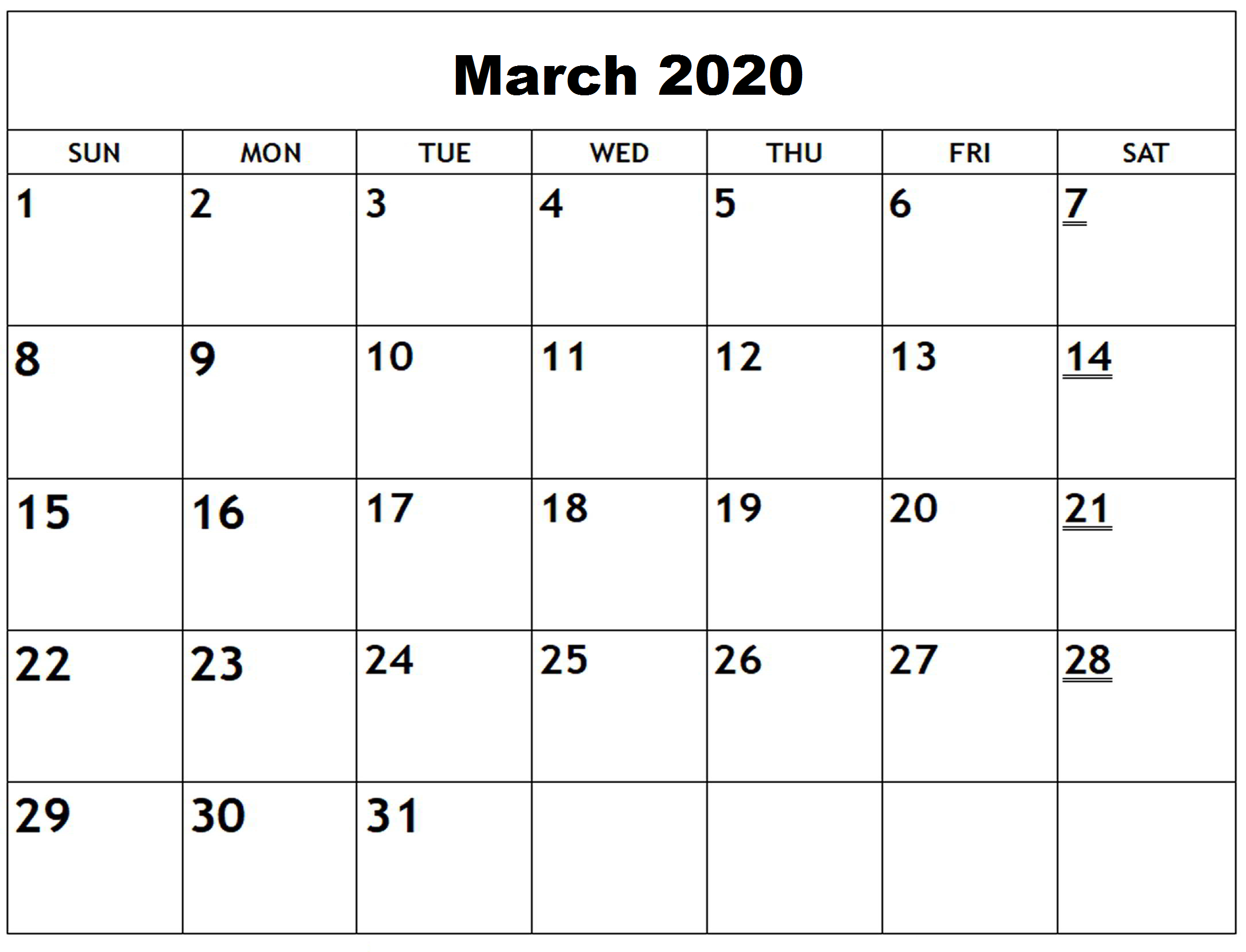 Blank March 2020 Calendar – Record Your Personal Activities Inside Blank Activity Calendar Template