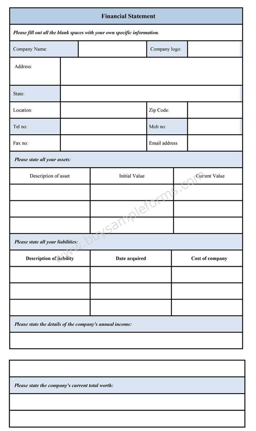 Blank Personal Financial Statement Form – Sample Forms Inside Blank Personal Financial Statement Template