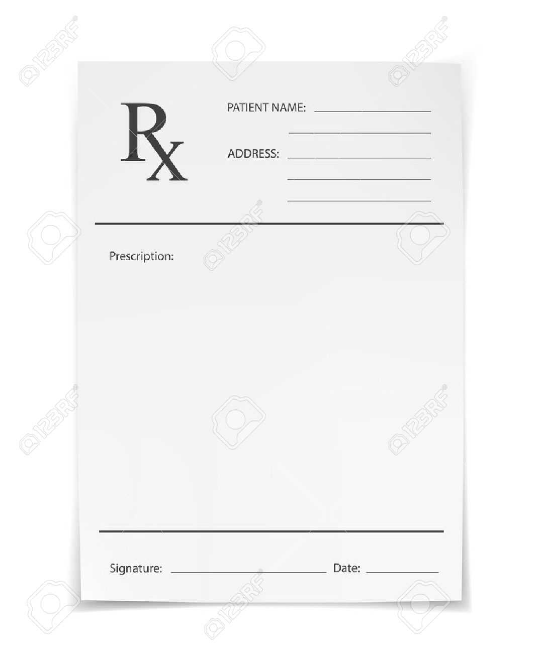 Blank Rx Prescription Form Isolated On White Background For Blank Prescription Form Template