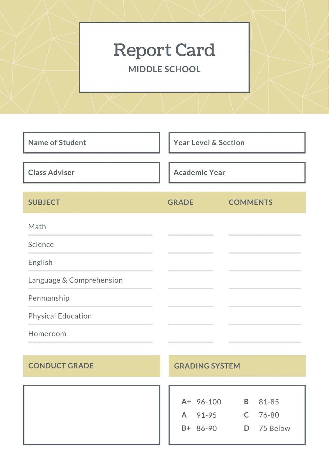 Blue And Brown Middle School Report Card – Templatescanva With Middle School Report Card Template