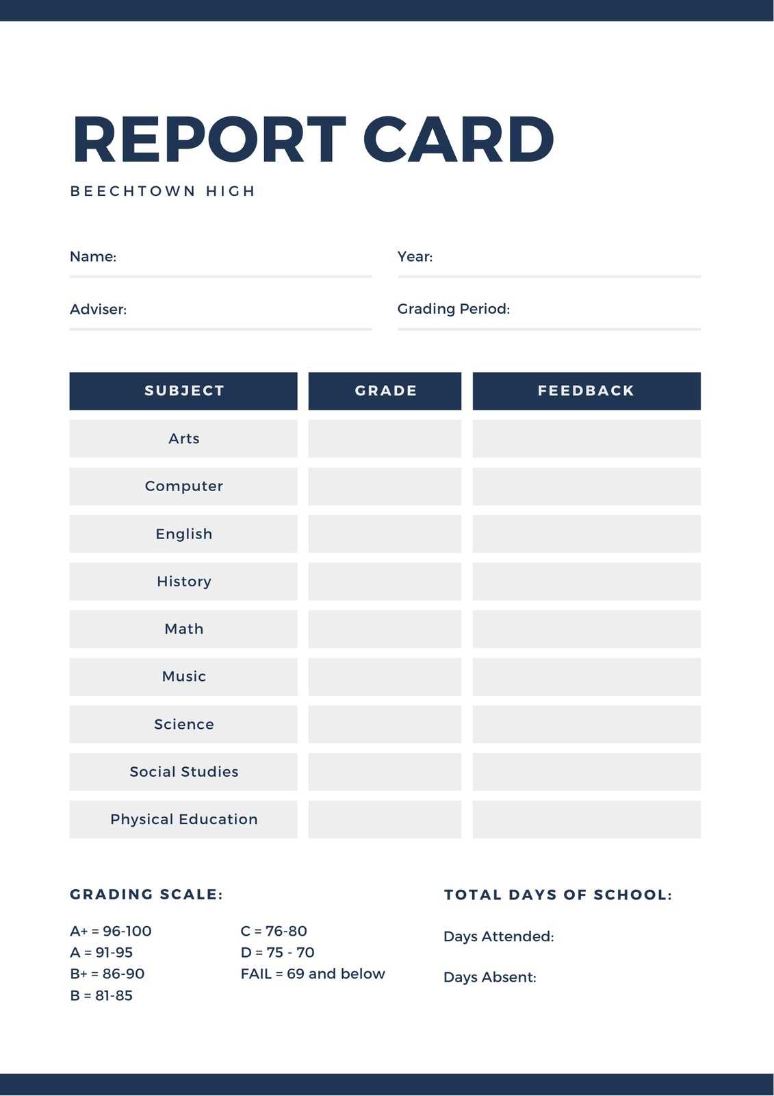 Blue And Gray Bordered High School Report Card – Templates Pertaining To High School Report Card Template