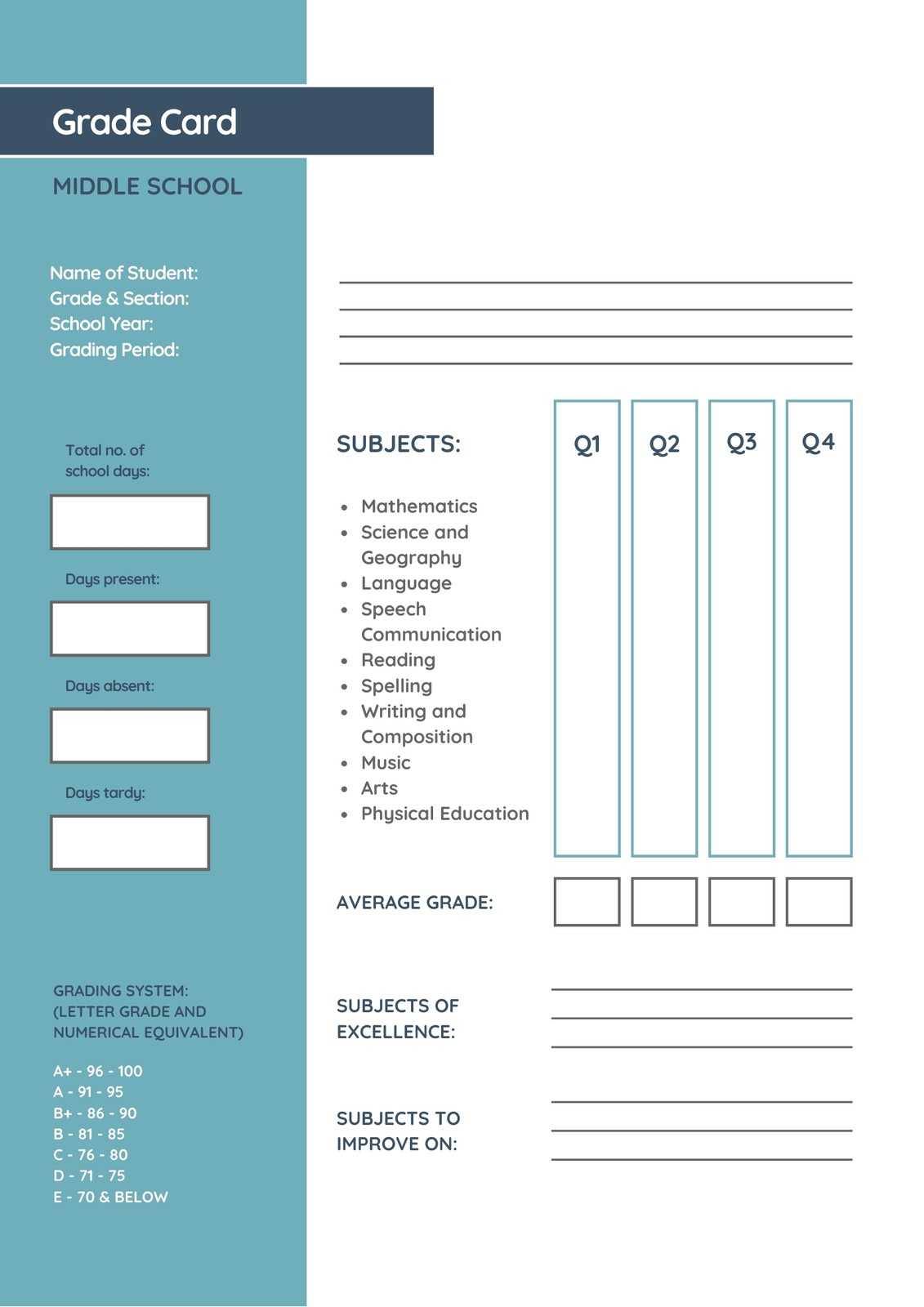 Blue Classic Middle School Report Card – Templatescanva Throughout Middle School Report Card Template