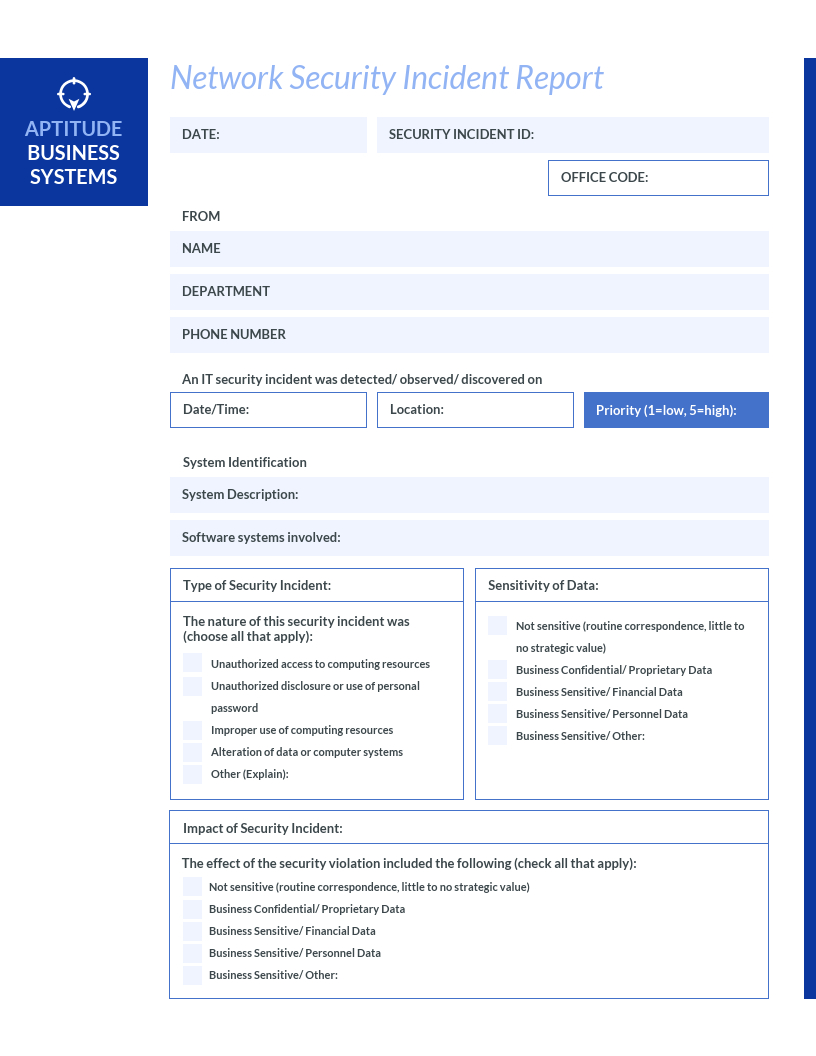 Blue It Incident Report Template With Information Security Report Template