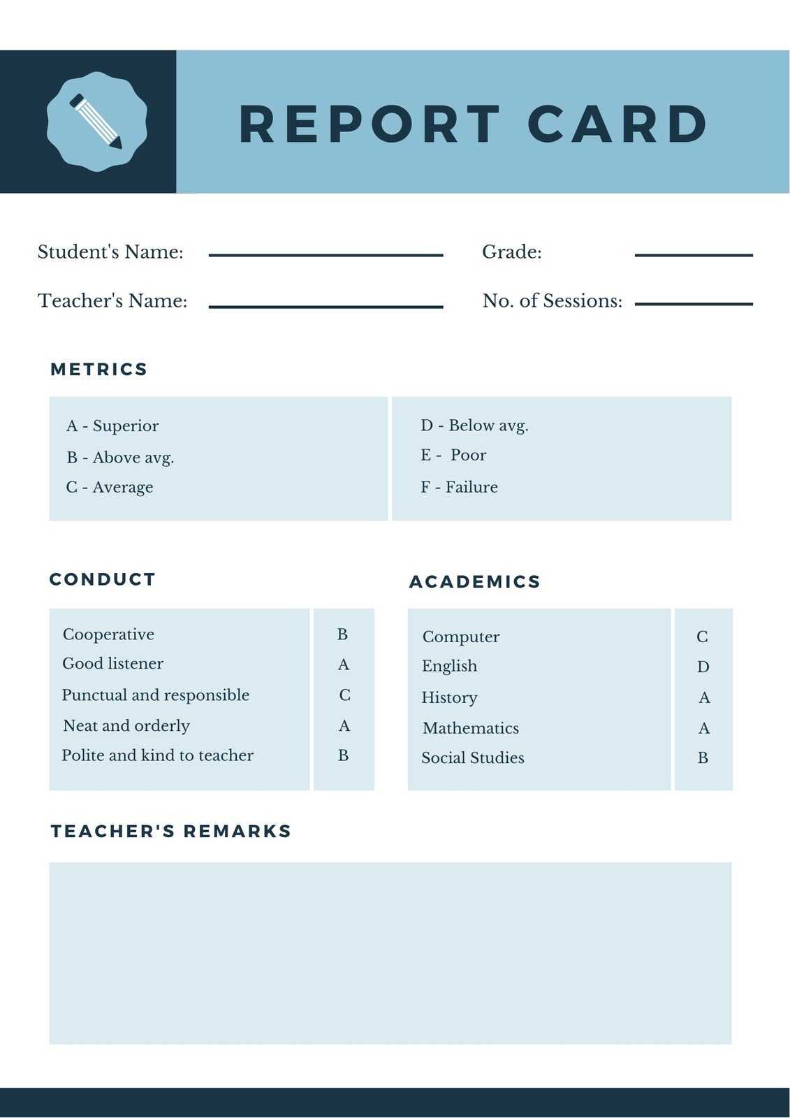 Blue Pencil Homeschool Report Card – Templatescanva Intended For Homeschool Report Card Template