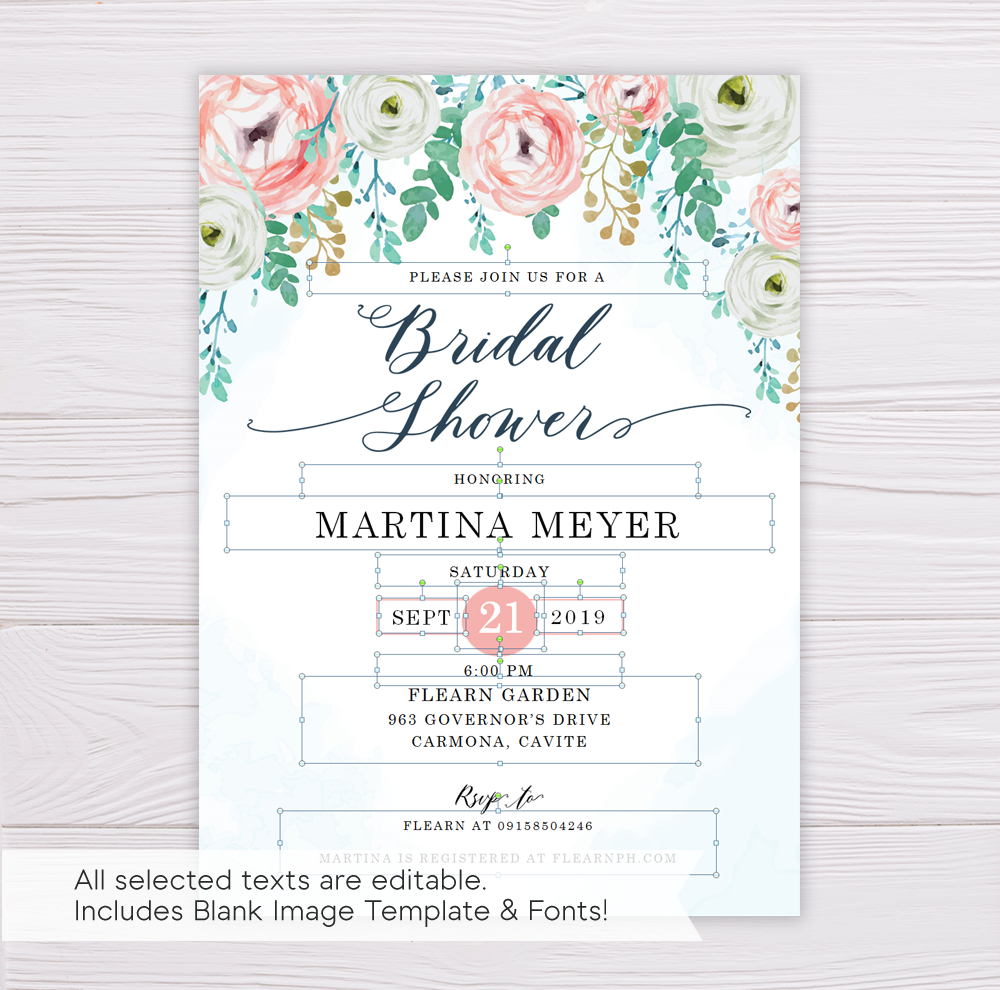 Blue Watercolor & Blush Flowers Bridal Shower Invitation Template Throughout Blank Bridal Shower Invitations Templates