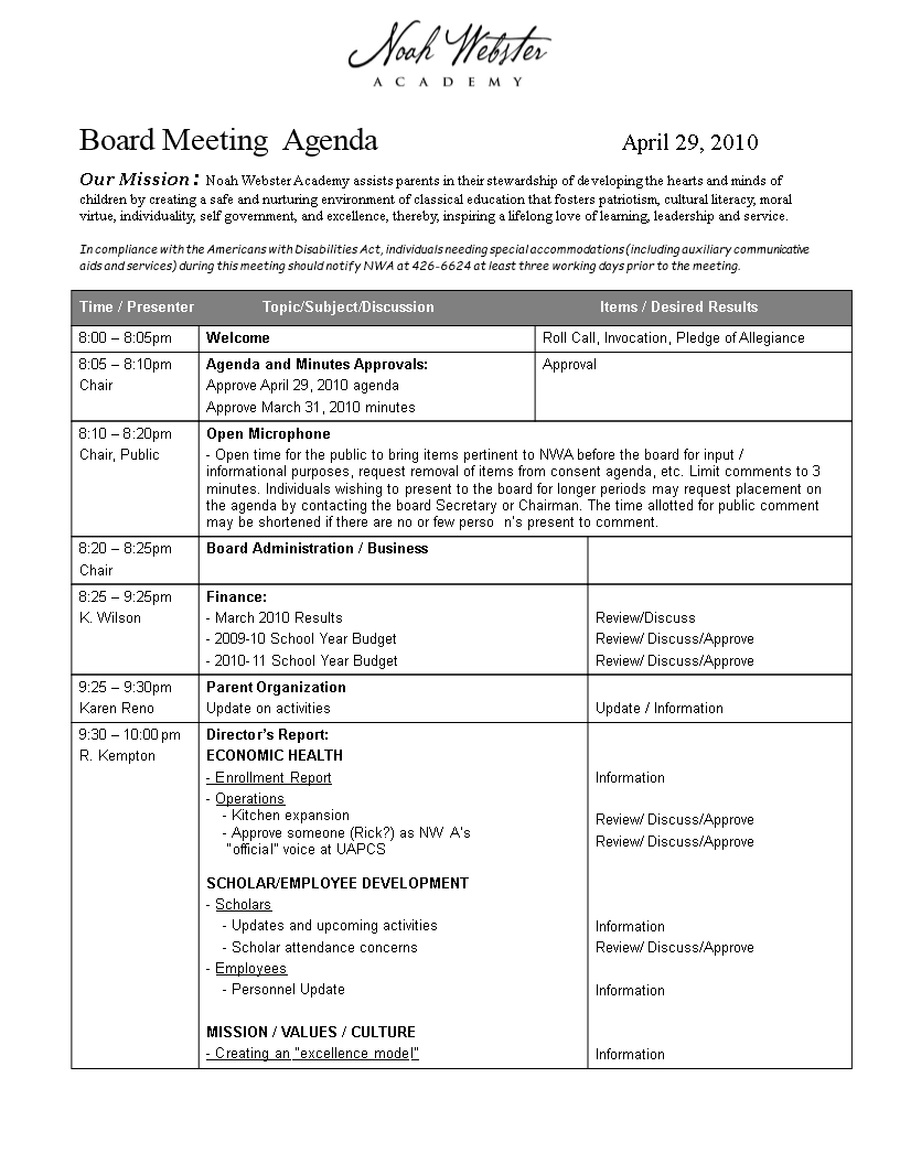 Board Meeting Agenda In Word | Templates At For Agenda Template Word 2010