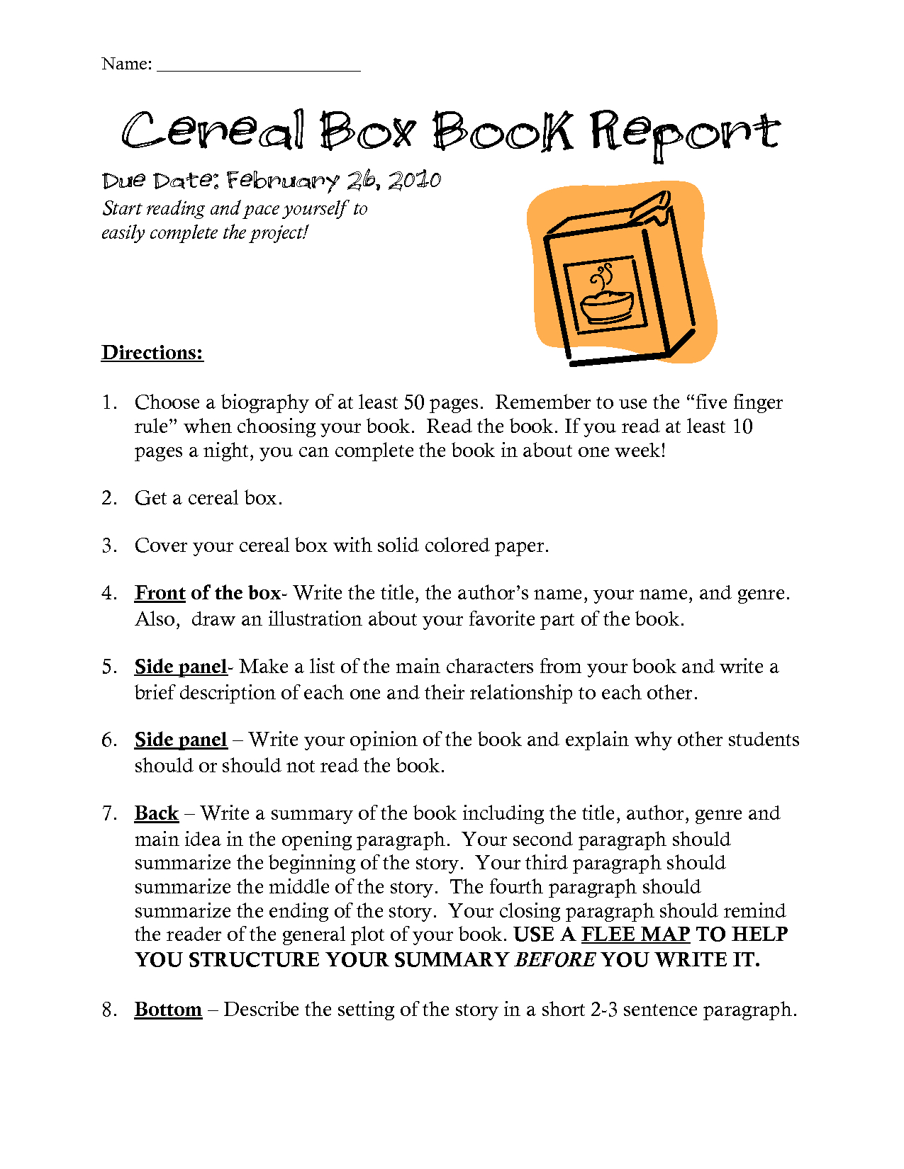 Book Report Project Instructions Pertaining To Cereal Box Book Report Template