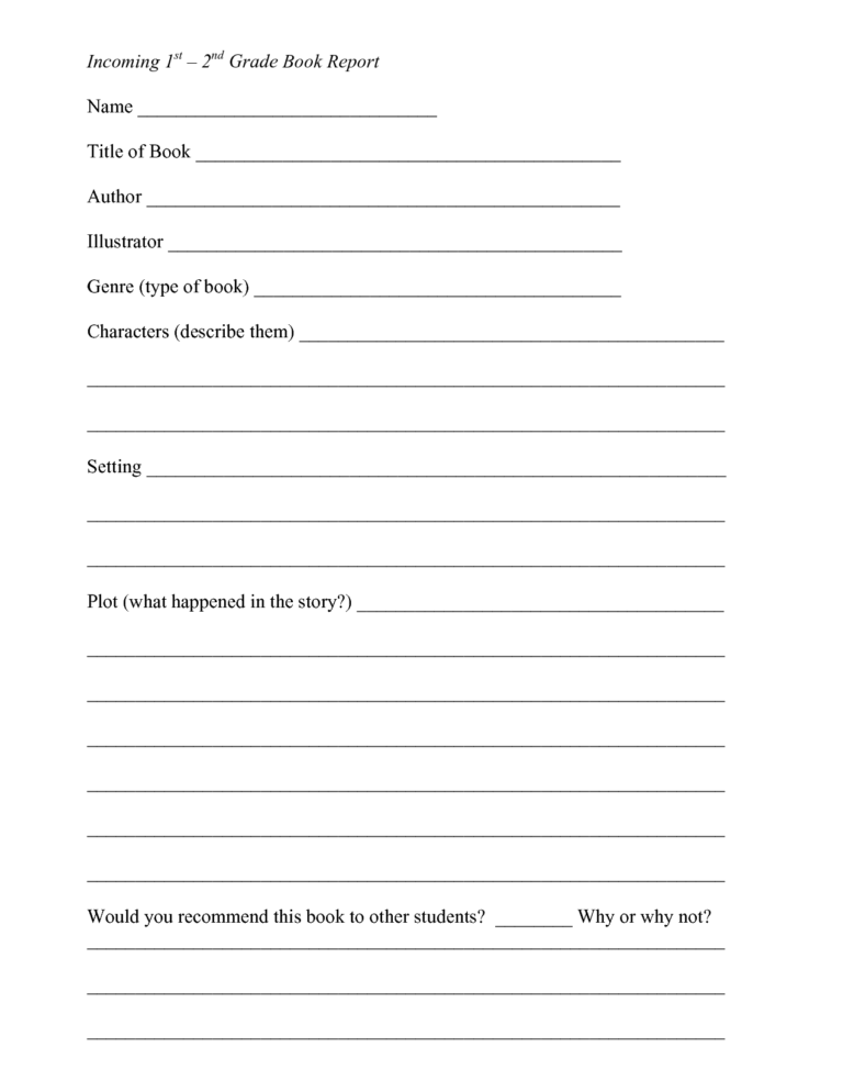 Book Report Template 2Nd Grade Free – Book Report Form in Book Report ...