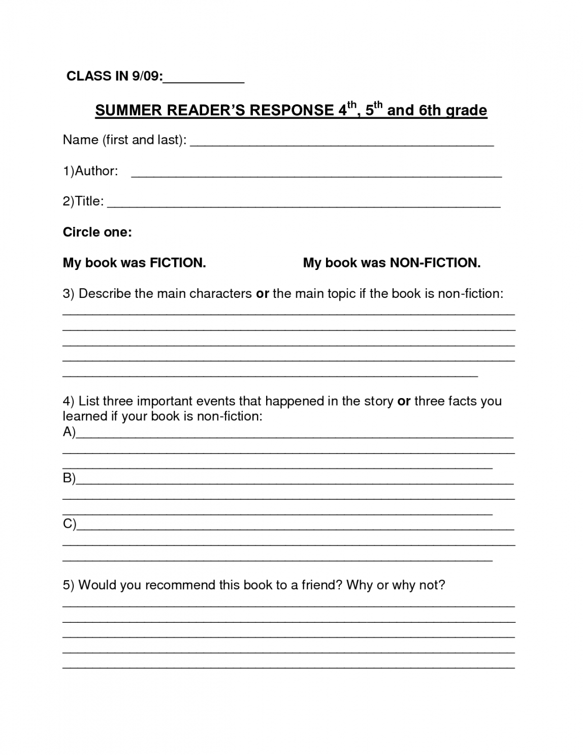 Book Report Template 8Th Grade Inside 1St Grade Book Report Template