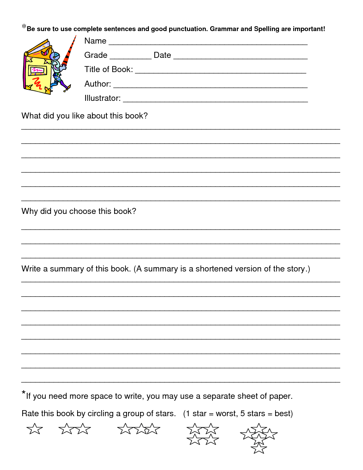 Book Review Worksheet Grade 5 | Printable Worksheets And Regarding Book Report Template 5Th Grade