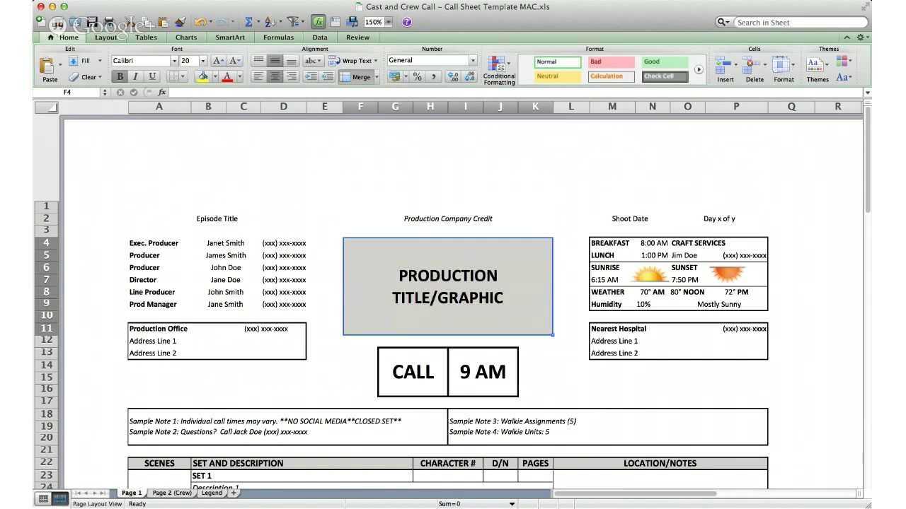 Call Sheet Template – Cast And Crew Call Regarding Film Call Sheet Template Word