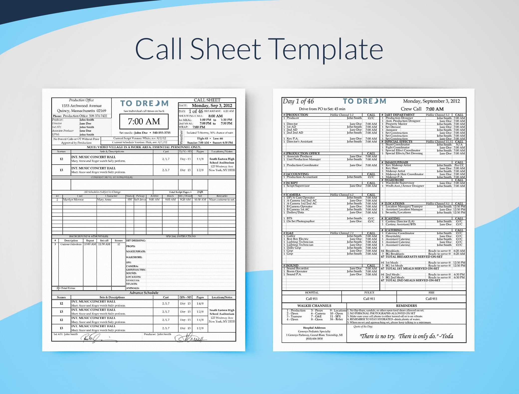 Call Sheet Template For Excel – Free Download | Sethero Intended For Blank Call Sheet Template