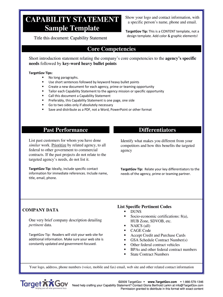 Capability Statement Template – Fill Online, Printable Pertaining To Capability Statement Template Word