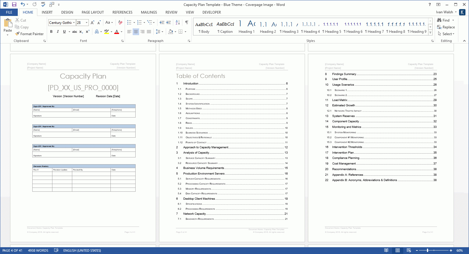 Capacity Plan Template (Ms Word) – Sdlc Documentation – My With Regard To Microsoft Word Table Of Contents Template