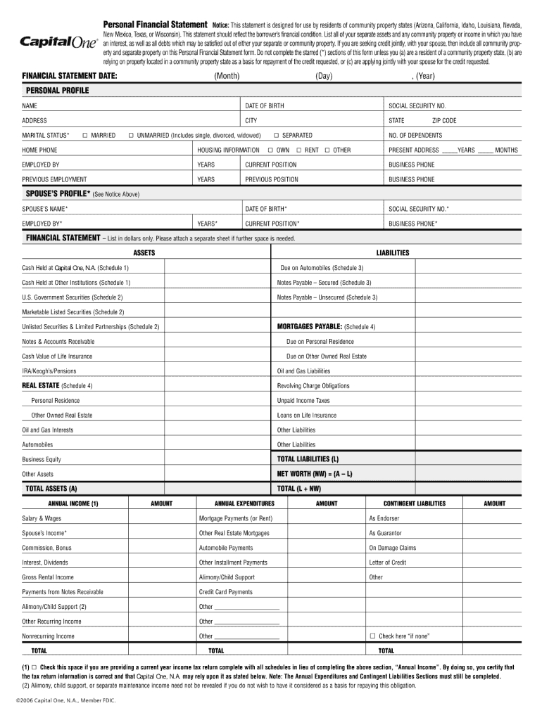 Capital One Bank Statement Template – Fill Online, Printable Pertaining To Blank Personal Financial Statement Template