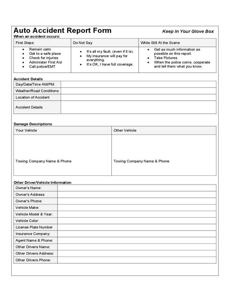 Car Accident Report Form – 6 Free Templates In Pdf, Word Pertaining To Vehicle Accident Report Template