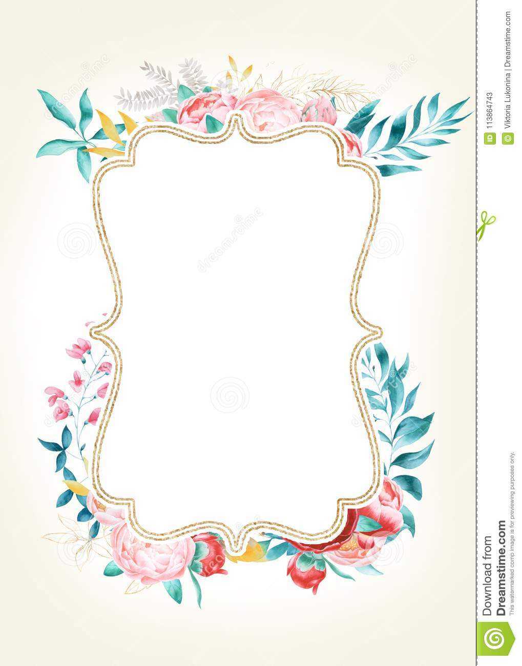 Card Template With Watercolor Peonies. Stock Illustration Within Blank Templates For Invitations