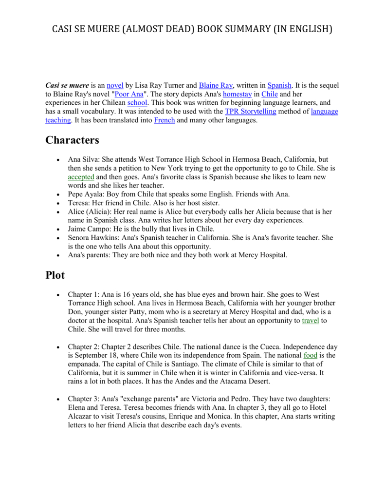 Casi Se Muere (Almost Dead) Book Summary (In English) Within Book Report Template In Spanish