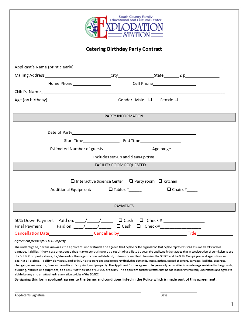 Catering Contract For Birthday Party | Templates At For Catering Contract Template Word