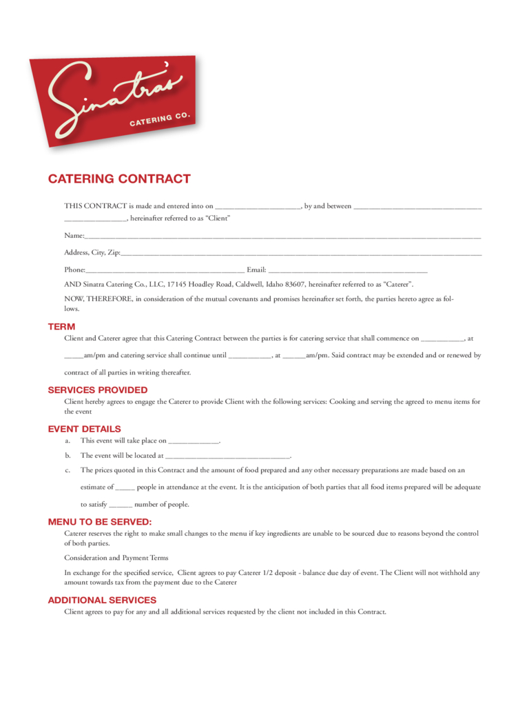 Catering Contract Template – 6 Free Templates In Pdf, Word Inside Catering Contract Template Word