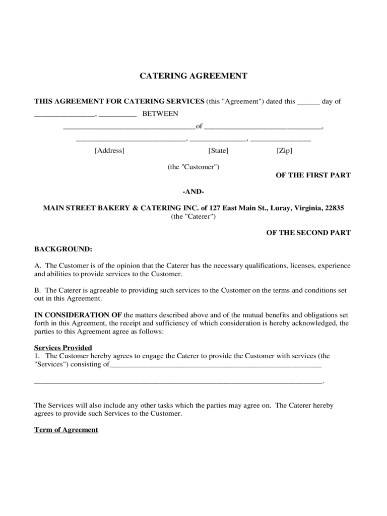 Catering Contract Template Word – Business Template Ideas Throughout Catering Contract Template Word