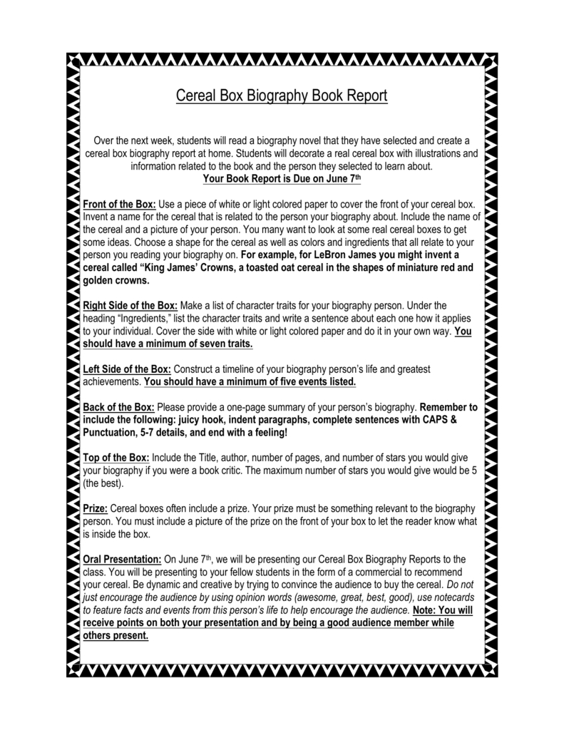 Cereal Box Biography Book Report Throughout Cereal Box Book Report Template