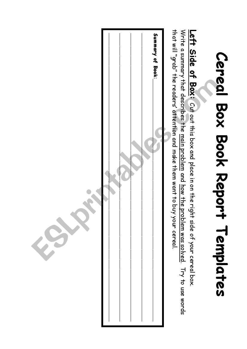 Cereal Box Book Report – Esl Worksheetalmodlin In Cereal Box Book Report Template