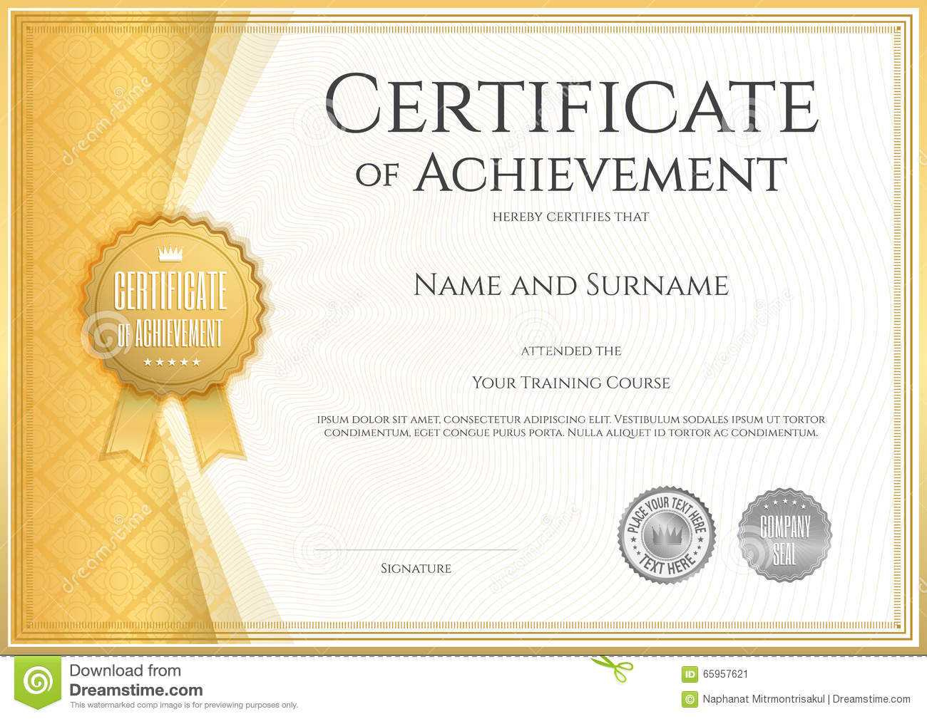 Certificate Of Achievement Template In Vector Stock Vector Inside Blank Certificate Of Achievement Template