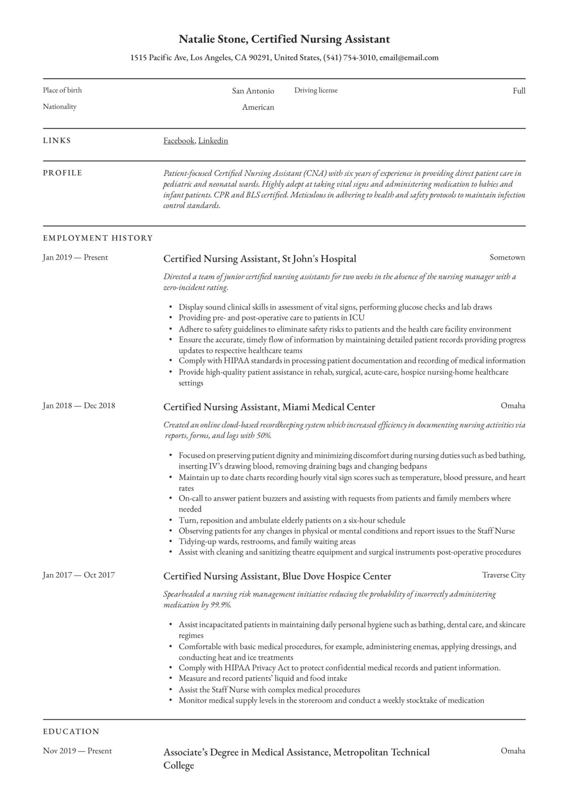 Certified Nursing Assistant Resume & Writing Guide | 12 Intended For Nursing Assistant Report Sheet Templates