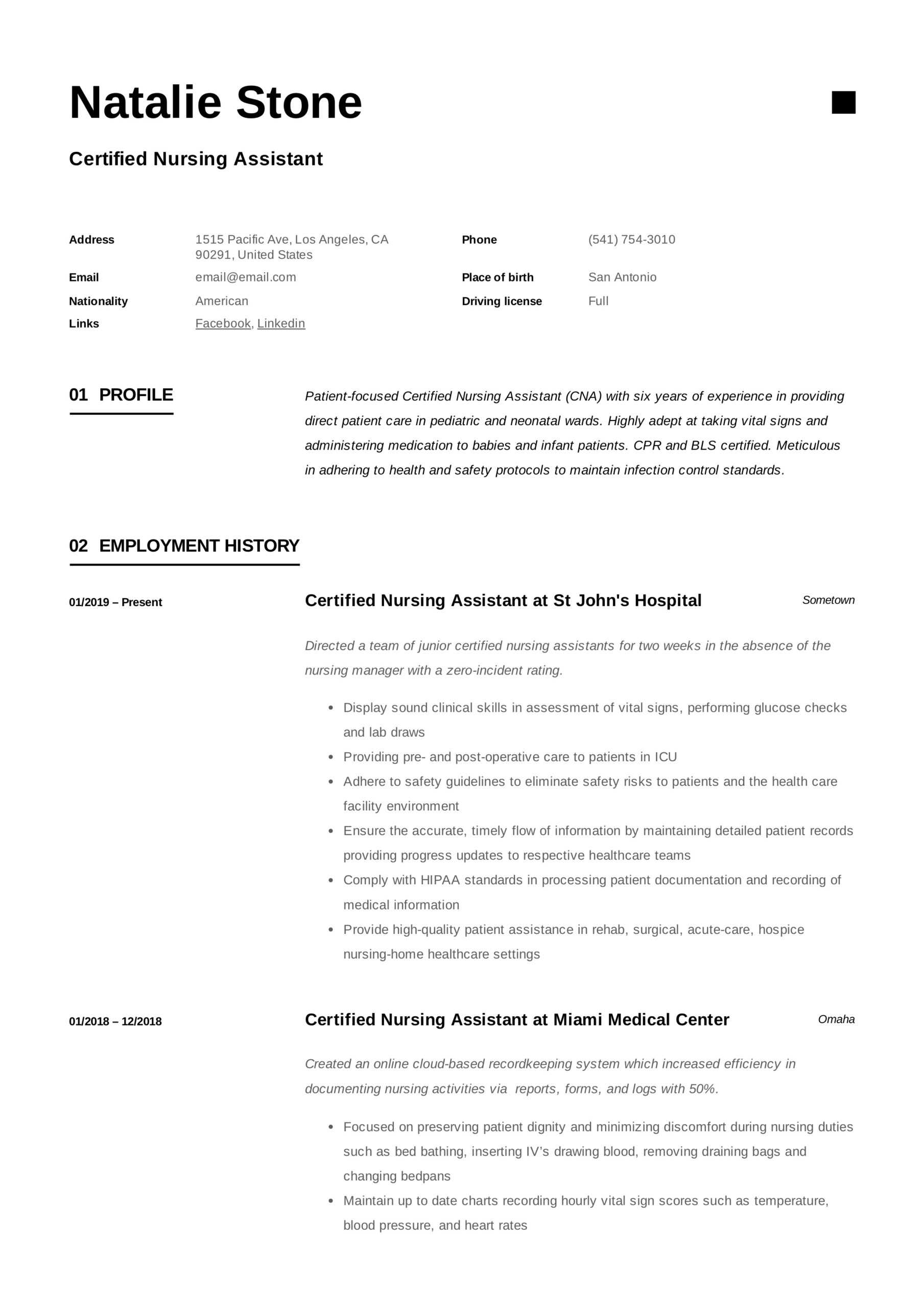 Certified Nursing Assistant Resume & Writing Guide | 12 Intended For Nursing Assistant Report Sheet Templates