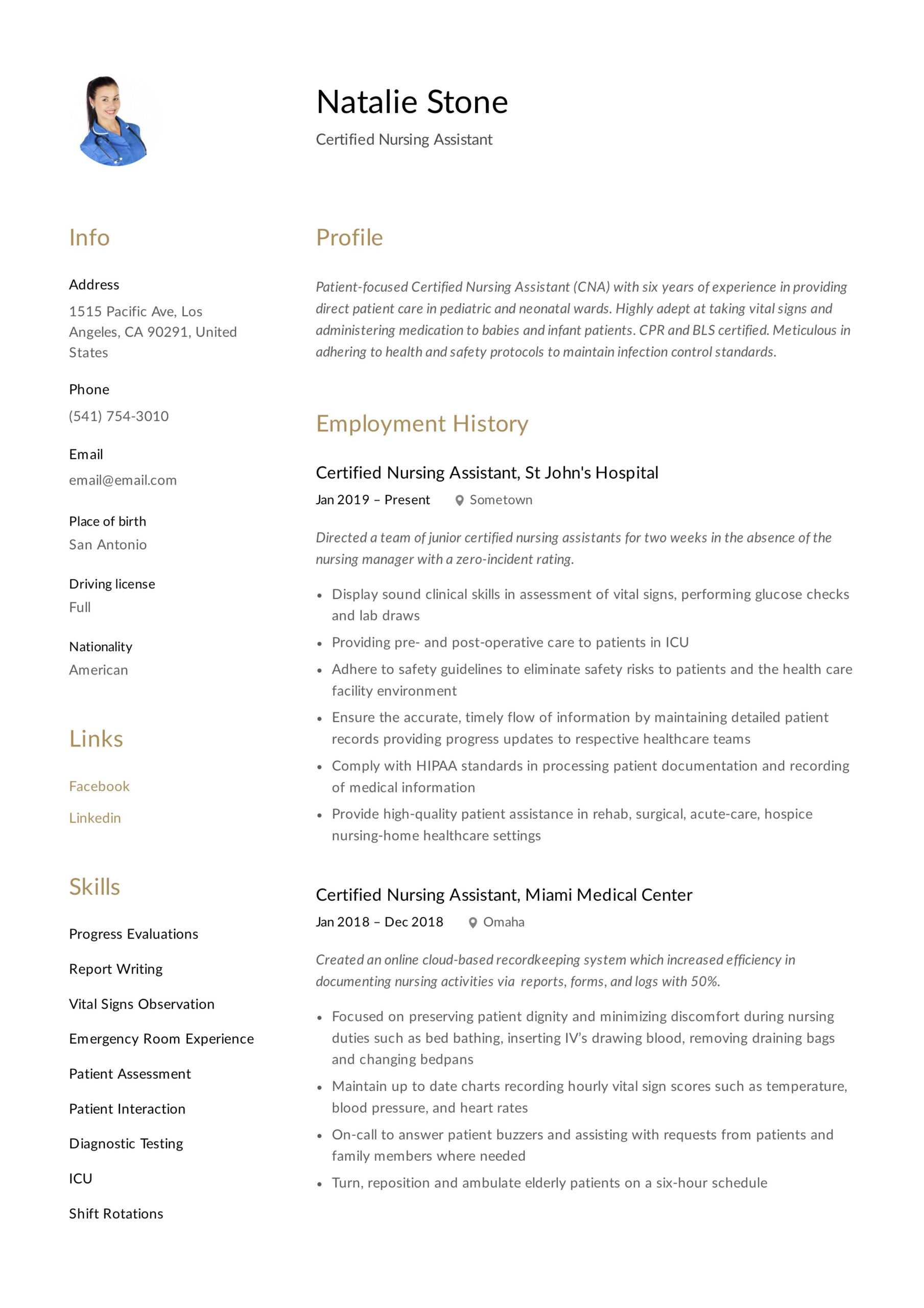 Certified Nursing Assistant Resume & Writing Guide | 12 With Nursing Assistant Report Sheet Templates