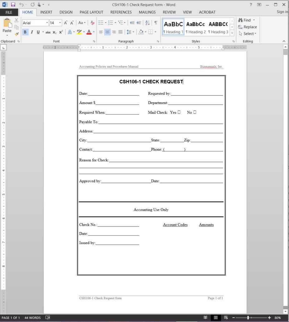 Check Request Template | Csh106 1 With Regard To Check Request Template Word