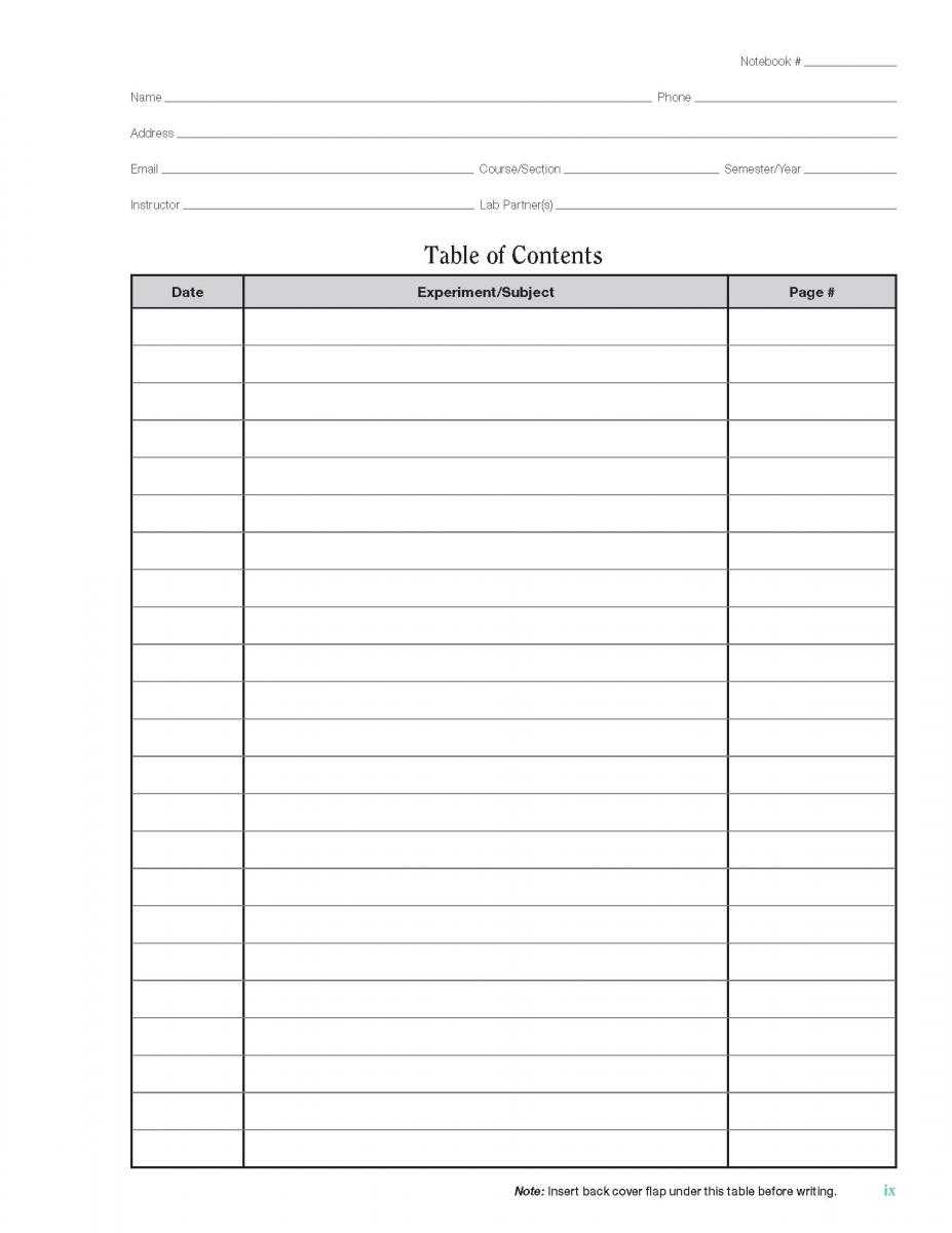 Chemistry Laboratory Notebook: 100 Pages With Carbonless In Blank Table Of Contents Template