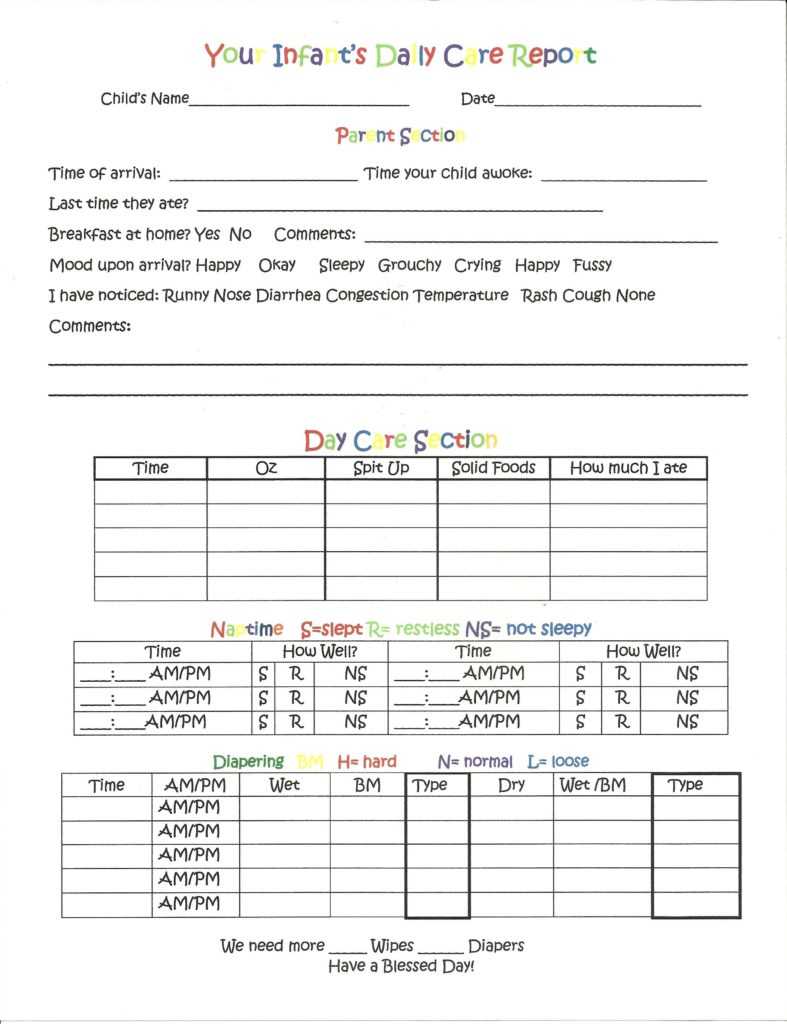 Child Care Daily Report Template And Daily Report For With Regard To Daycare Infant Daily Report Template
