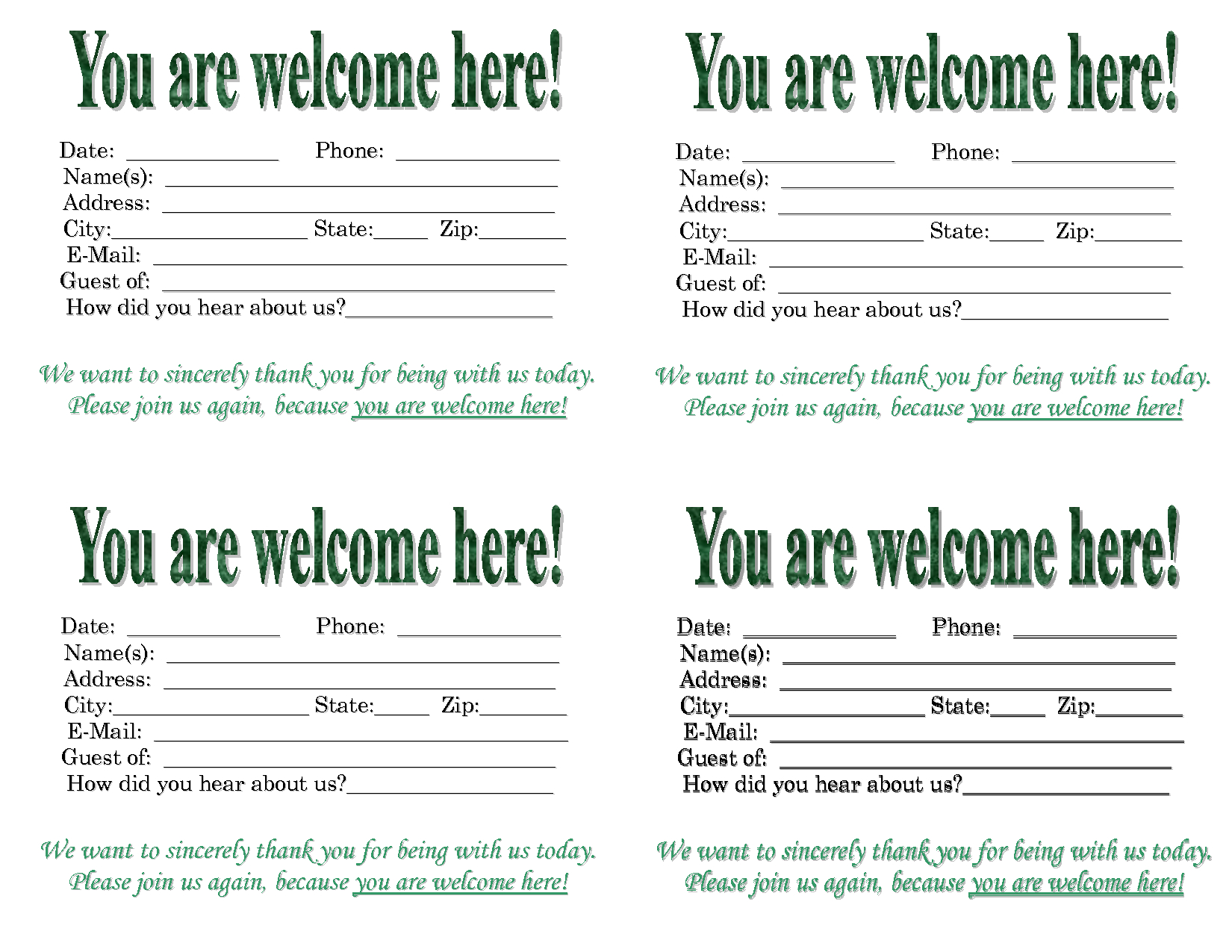 Church Quotes For Welcoming Guests. Quotesgram Within Church Visitor Card Template Word