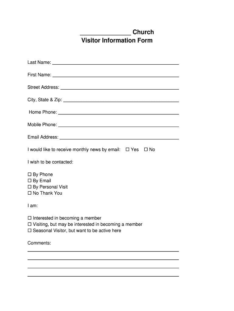 Church Visitor Form Pdf – Fill Online, Printable, Fillable For Church Visitor Card Template Word