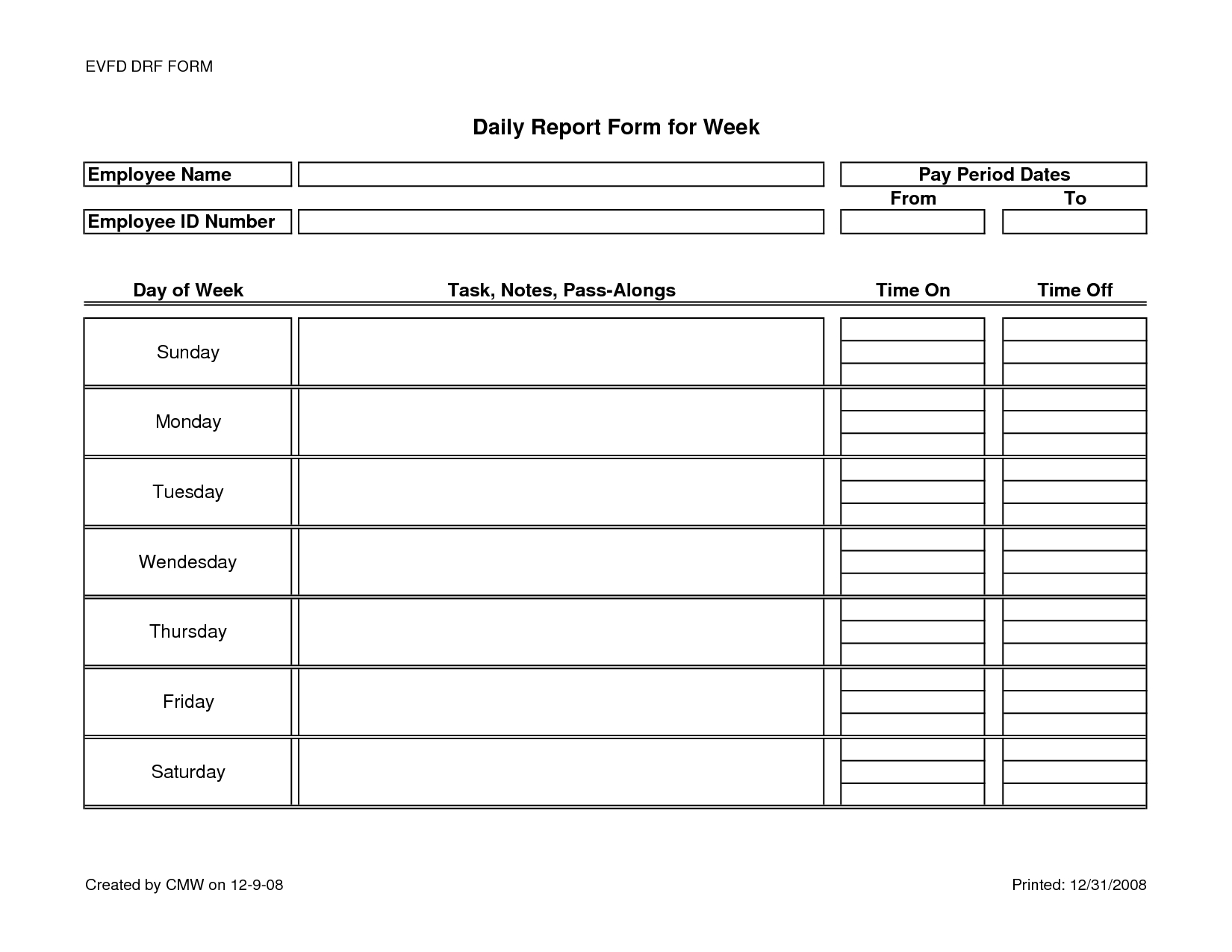 Clever Employee Daily Report Form For Week Template Sample With Daily Work Report Template